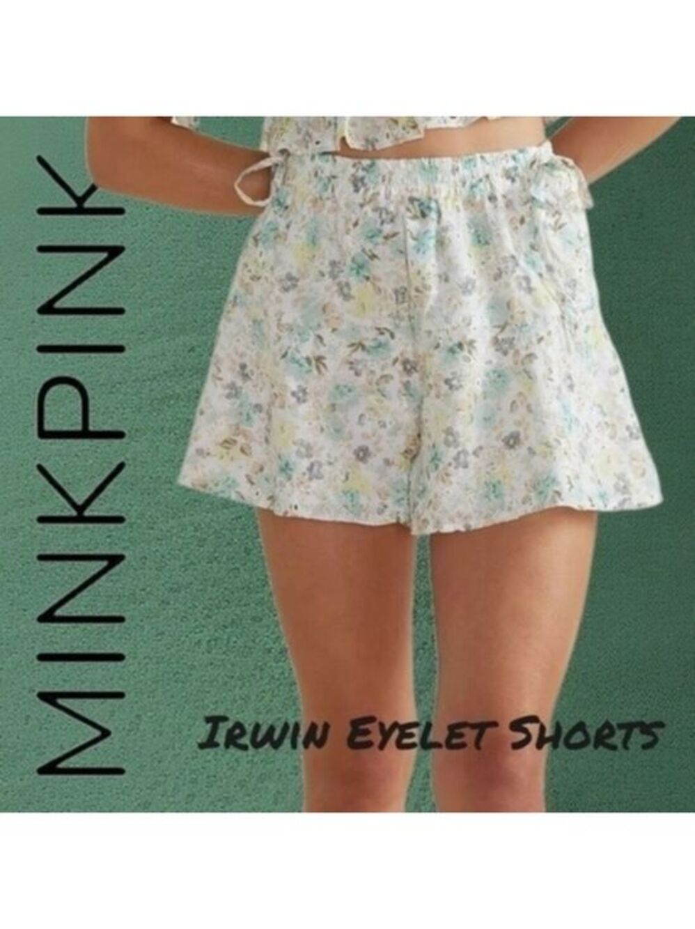 MINKPINK NWT Irwin Side-Tie Flowy Relaxed Fit Floral Cotton Eyelet Shorts/LG